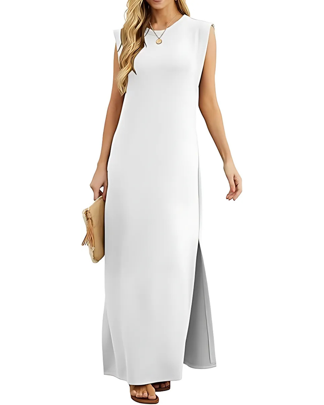 Vestido largo e ajustado com bolsos laterais 