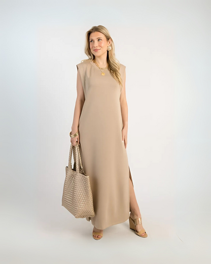 Vestido largo e ajustado com bolsos laterais 