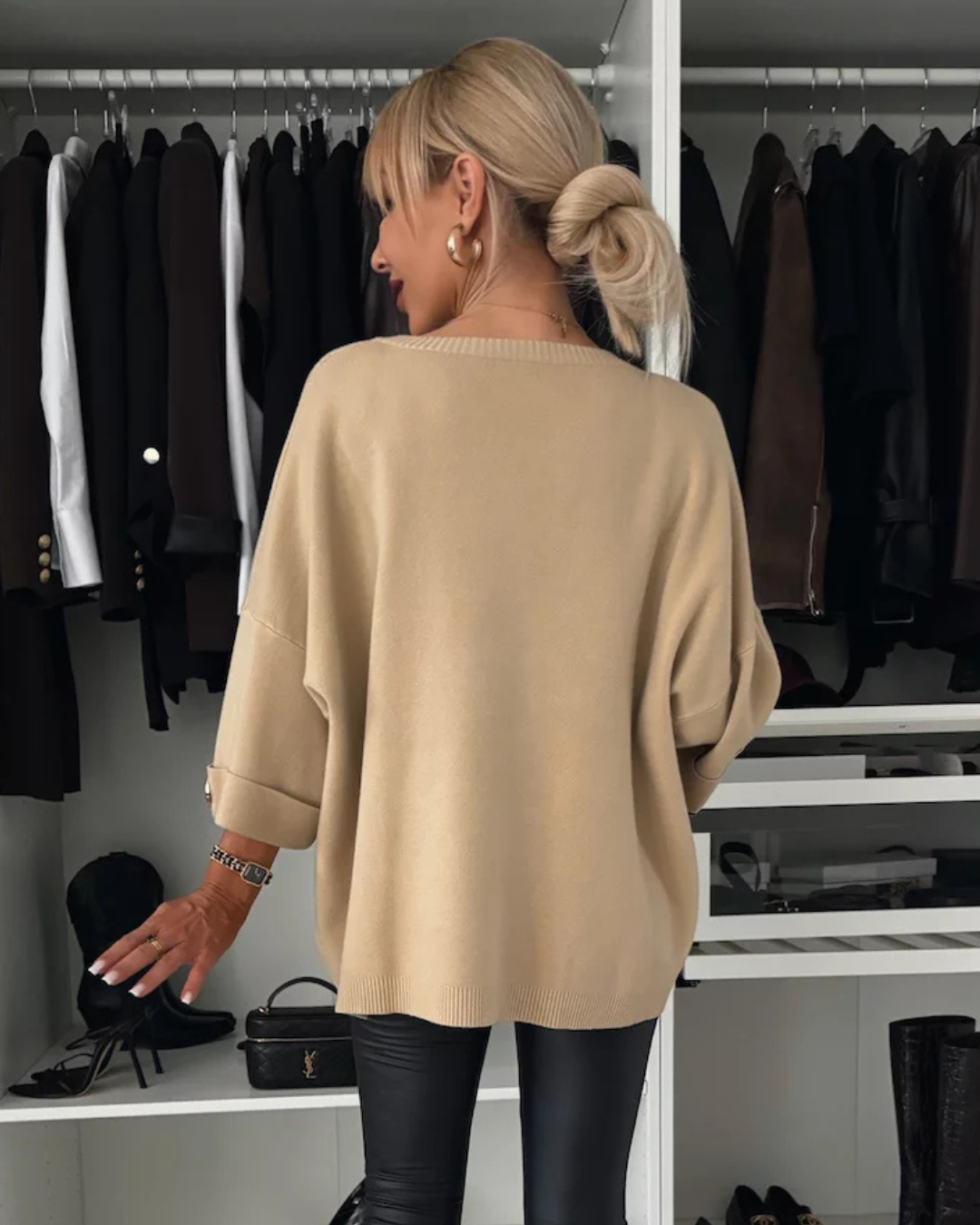 Camisola larga de mangas compridas para mulher