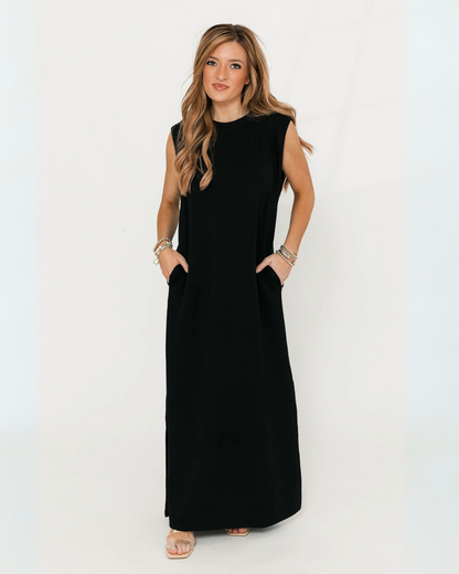 Vestido largo e ajustado com bolsos laterais 
