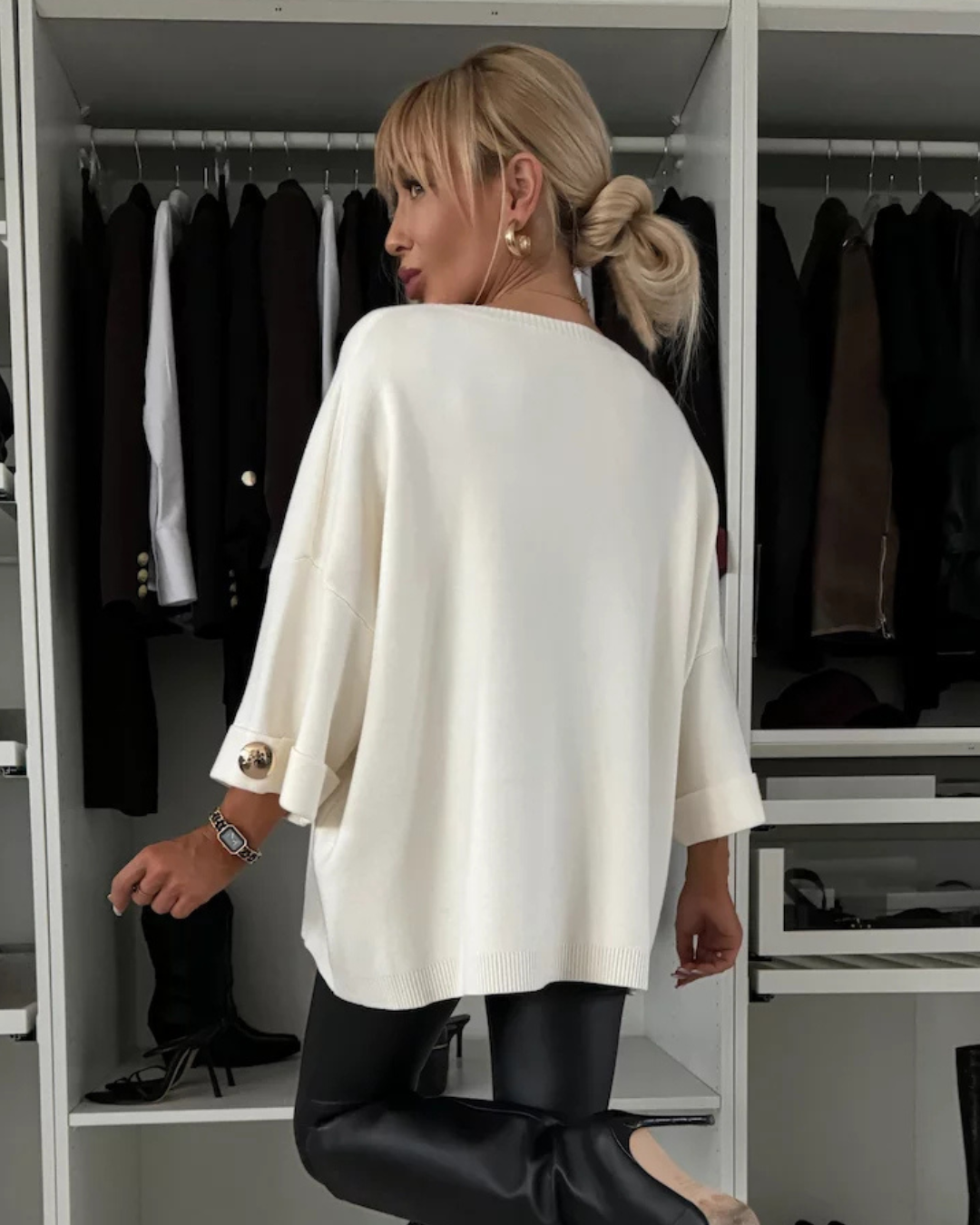 Camisola larga de mangas compridas para mulher